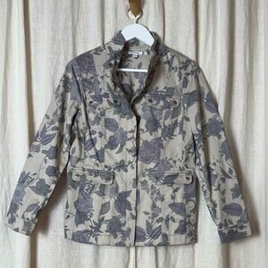 CHICO’s Floral Utility Jacket - Gray and Cream, Size O